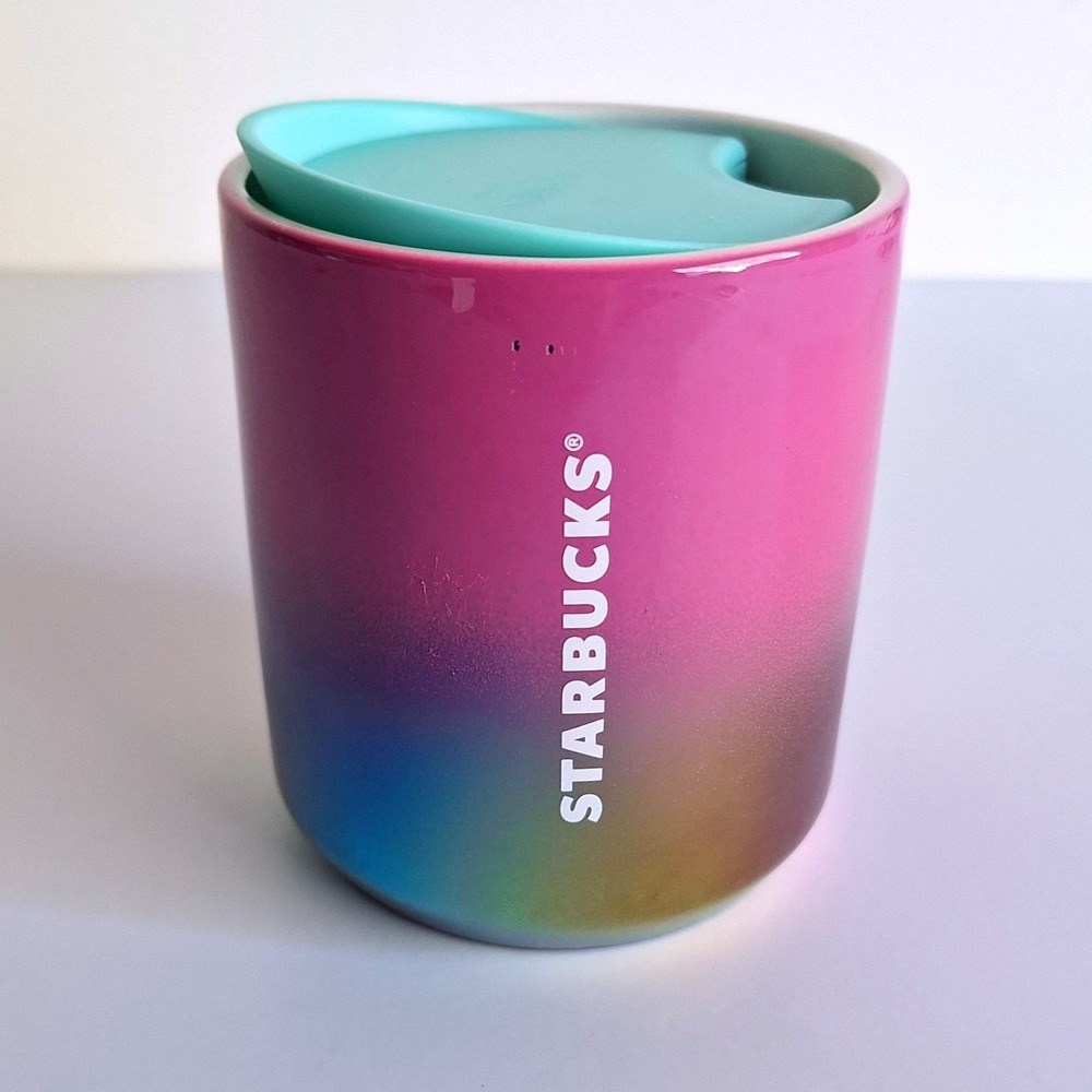Starbucks 2021 Pink Iridescent Rainbow Ceramic Travel Tumbler Mug 8oz BZA 21